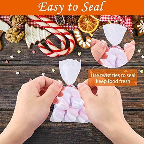 Cellophane Bags 100 Pcs 4x6 inch, Tikplus Small Plastic Gift Bags with Ties and Stickers, Clear Treat food Bags for Cookies,Cake,Candy Wrapping Sweet Bags