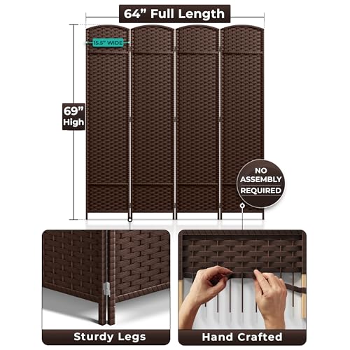 Sorbus 4 Panel Room Divider 6 ft. Tall - Privacy Screen, Extra Wide Double Hinged Panels, Mesh Hand-Woven Design, Partition Room Dividers and Folding Privacy Screens, Wall Divider for Room Separation