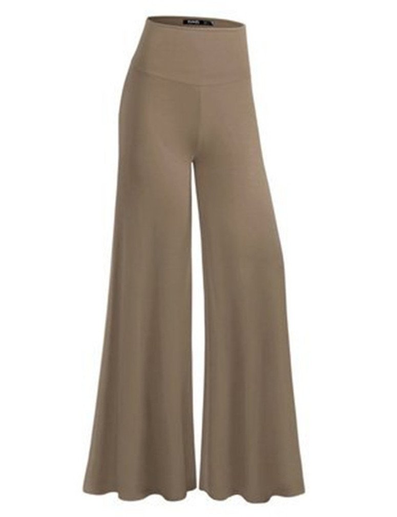 SHUIANGRAN Women's Khaki Soft Wide Leg Palazzo Pants with High Fold Over Waist Band tag Asian M