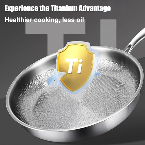 Pentole antiaderenti in titanio martellato – Padella versatile con coperchio per fornelli a induzione e gas, distribuzione rapida del calore, durevole e facile da pulire