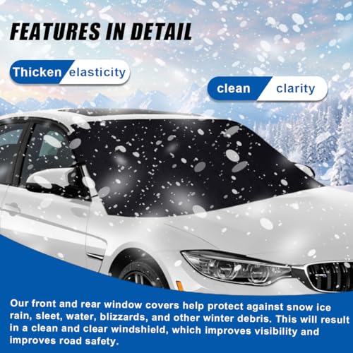 Image of Car Front Windshield Snow Cover, 74x66 Inch Anti Ice Frost Windshield Protector, Windproof Oxford Front Window Cover, Winter Car Accessories for Cars, Trucks, SUVs, Lorries (Front Cover)