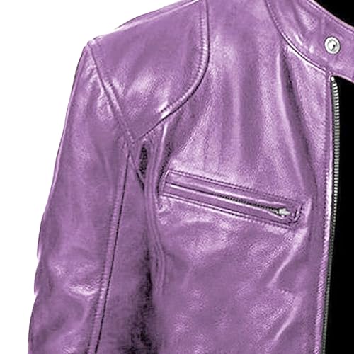 Men Faux Leather Zip Up Jacket Stand Collar Leather Motorcycle Jacket Lightweight Bomber Outwear PU Coat3