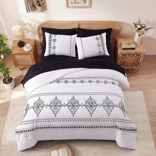 Image of MaiReve King Size Comforter Set Embroidery Floral 7 Pieces Bed in a Bag