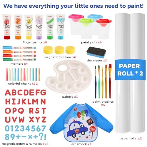 Belleur SF_KESE001BU_EU All-In-One Art Easel For Kids With 2 Paper Rolls & Deluxe Accessories, Adjustable Magnetic Double Sided Whiteboard & Chalkboard, Painting Kid Easel For Toddlers 2-8 thumb #1