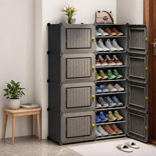 Image of EXVITO 16 Tier Shoe Rack with Shelf, Folding Shoe Rack for Bedroom, Living Room,Entryway, Footwear Stand for Home, Organizer, ShoeRack Plastic | Plastic Shoes Rack for Home - Grey