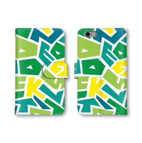 【ノーブランド品】 AQUOS Compact 用 SH-02H 対応 スマホケース 手帳型 カラフル 派手 文字 ブロック マルチカラー 3番 緑色 黄色 黄緑 SH-02H 対応 ケース