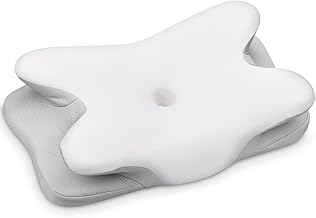 Ehomfory Oreiller Ergonomique Cervical, 2 en 1 Oreiller Memoire Forme pour la Nuque, Oreiller pour Dormir sur Le côté, Le Dos et Le Ventre, 62 x 41 x 9/12cm (Blanc)