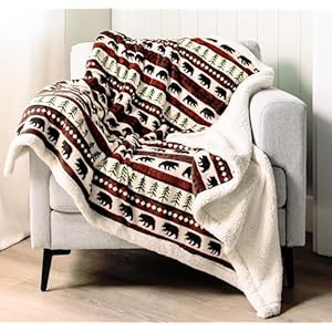 LazyOne Soft Polyester Sherpa Throw Blanket Plaid and Animal Designs One Size Warm Cozy Bear Fair Isle