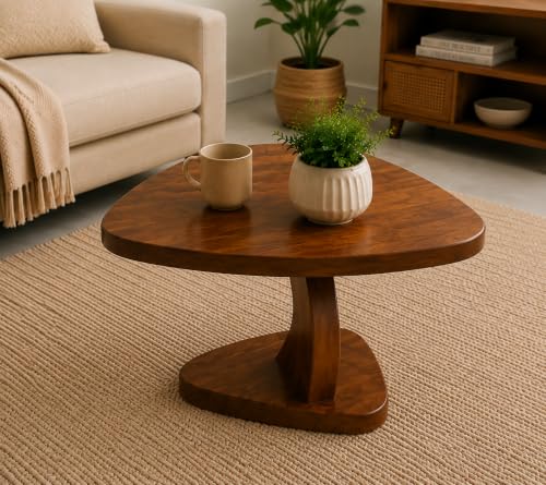 Image of Wooden Coffee Table for Living Room | Solid Sheesham Wood Triangle Shape Center Table for Living Room | Accent Table | Tea Table | Honey Finish