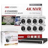 HIKV Color VU IP Camera Kits DS-7608NI-K2/8P 8CH 4K H265+ PoE NVR + 8 x DS-2CD2347G2-LU(DS-2CD2347G1-LU Upgrade Model) 4MP Full Color ACU-Sense Turret VCA IP67 PoE IP Camera Compatible with Hikvision
