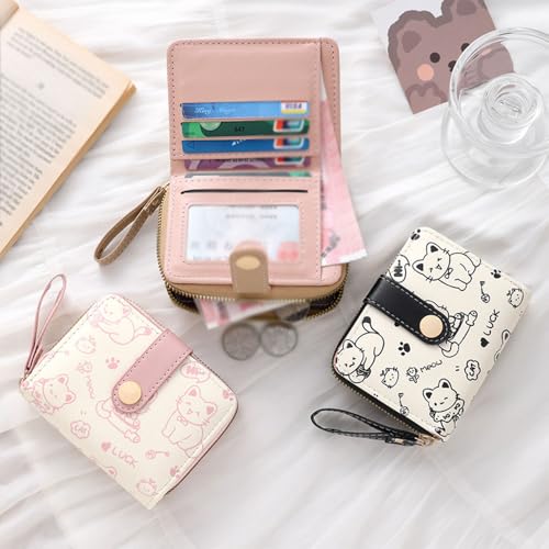 Women's Wallets, Women's Small Cute Wallet, Cute Cat Pattern Credit Card Holder with Zipper for Cash, Keys, ID card, Coins2
