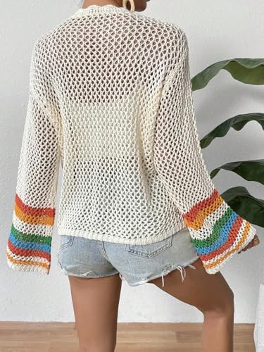 SHENHE Women's Floral Crochet Cardigan Hollow Out Open Front Long Sleeve Cardigan Sweater2