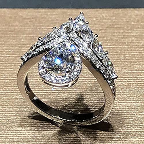 925 Sterling Silver Shiny Full Diamond Pear Marquise Cut Cubic Zirconia Rings Teardrop Crown Ring CZ Diamond Eternity Engagement Wedding Band Ring for Women F133 (US Size 6)4
