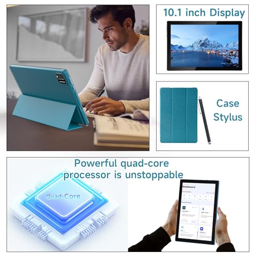 Image of NOVOJOY Tablet 10 Inch Android Tablets with Case and Stylus Android 15 Tablet with Cover 2MP+8MP Dual Camera 6000mAh Battery 12GB RAM(4GB+8GB Expansion) 64GB ROM 5Gwifi-6 10.1 inch Tablets (Navy Blue)