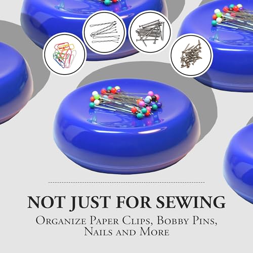 Image of Grabbit Magnetic Sewing Pincushion with 50 Plastic Head Pins - Magnet Pin Organizer for Quilting, Embroidery, Needles, Bobby Pins, & Craft Storage, Blue