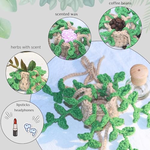 Image of ROFIGL Handmade Crochet Hanging Car Air Freshener,12ml Empty Refillable Oil Diffuser Bottle with Crochet Hanging succulents Plant for Car Rearview Mirror for Home, and Office Hanging Diffuser Decor