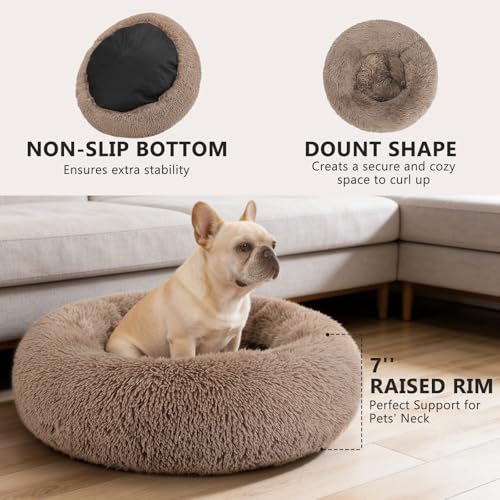 MIXJOY Orthopedic Dog Bed Comfortable Donut Cuddler Round Pet Beds Ultra Soft Washable Dog and Cat Cushion (20''/23''/30'') (23'', Brown) - Image 3