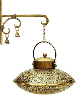 Handmade Hanging Incense Holder with Brass Bells, Vintage Antique Home Room Wall Decor, Spiritual Reiki Yoga Meditation, Hanging Censer/Charcoal Incense Burner and Gifts for Women and Men