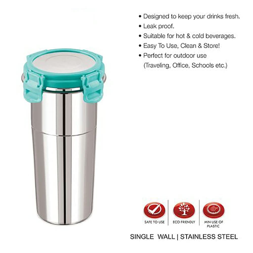 Foliam Stainless Steel Fusion Glass Tumbler with Stainless Steel Lid (Multicolor) (Fusion 400+600ml) 2