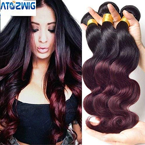 ATOZWIG Brazilian Virgin Hair Body Wave 3 Pcs Burgundy Brazilian Hair Two Tone Ombre Brazilian Hair Brazilian Body Wave Ombre Human Hair 1b/99j