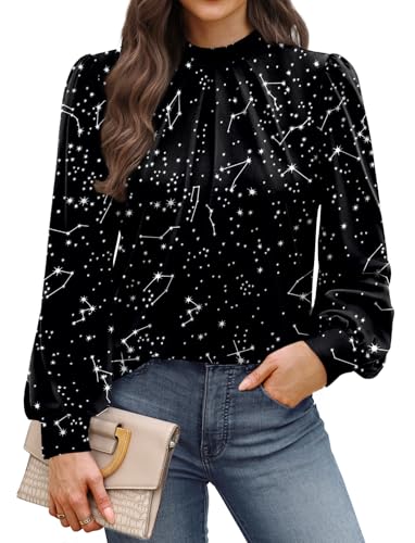 Image of WIHOLL Long Sleeve Shirts for Women Mock Neck Tops Pleated Front Blouses Dressy Casual Spring Fall Clothes 2026 Fashion