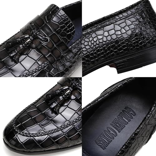 Men's Leather Tassel Loafers, Fashion Crocodile Printed Slip On Dress Shoes Casual Party Shoes Business Weddings Loafers for Mens2