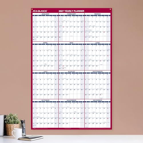 Image of AT-A-GLANCE 2027 Erasable Calendar, Dry Erase Wall Planner, 48 inch x 32 inch, Vertical-Horizontal, Reversible (PM3262827)