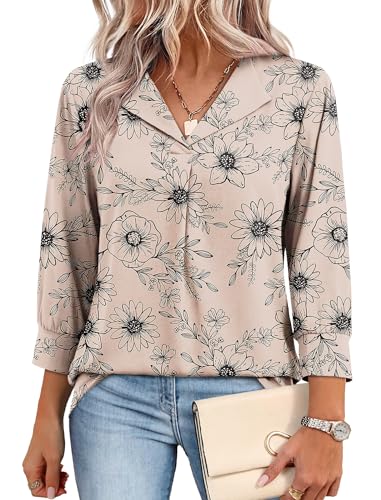 Image of WIHOLL 3 /4 Length Sleeve Womens Tops Dressy Casual Blouses Summer Spring Trendy Business Outfits Fashion Clothing