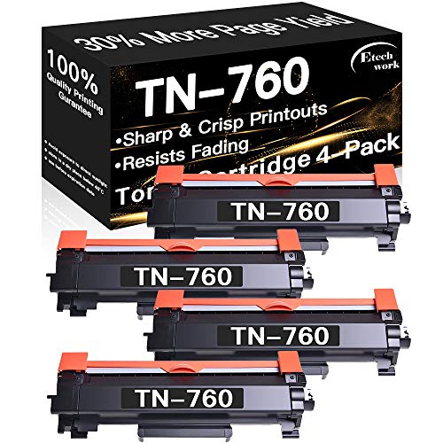 4-Pack Compatible TN730 TN760 Printer Toner Cartridge TN-760 TN-730 Used for Brother HL-L2390DW HL-L2370DW HL-L2350DW HL-L2395DW DCP-L2550DW MFC-L2710DW MFC-L2750DWXL (Black), Sold by Etechwork