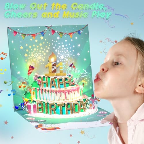 Viviken 23VK-BIRTHDAYCARD-5TH Pop Up 11Th Birthday Cards, 3D Musical Blowable Light Happy Birthday Cards With Music And Cheers Sound, Popup Greeting Birthday Gifts Card For Girls, Boys, Grandson, Son, Daughter Turning 11 Years Old thumb #1