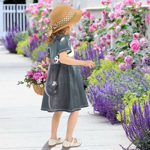 Girls Summer Dress Short Sleeve A Line Cute Possum Night Casual Dresses for Kids 2-8 Years4