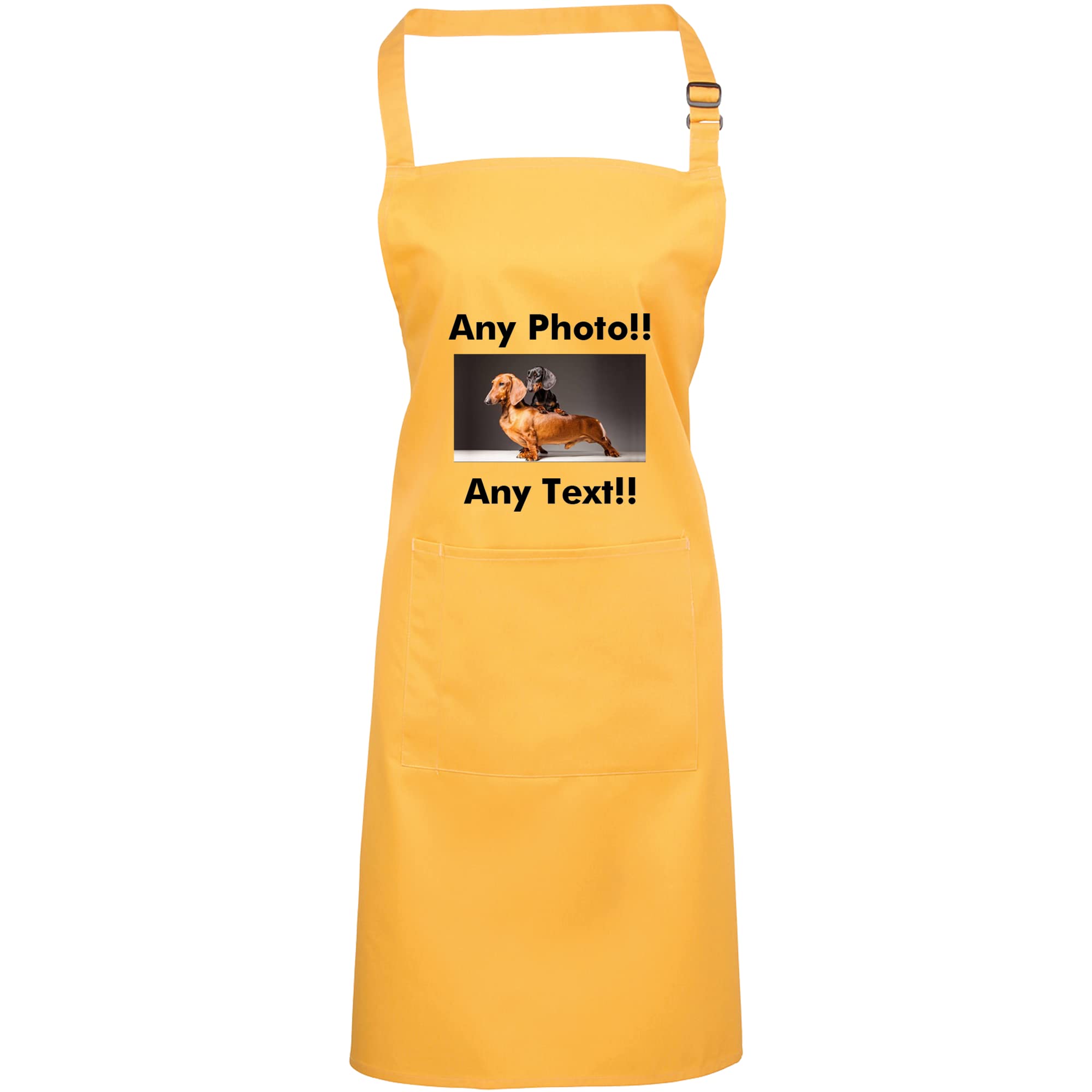 Mr Jeans Personalised Apron For Women Men - Any Text Any Photo - Customised Aprons Kitchen Baking Funny With Pockets - 38 Colours (Sunflower)