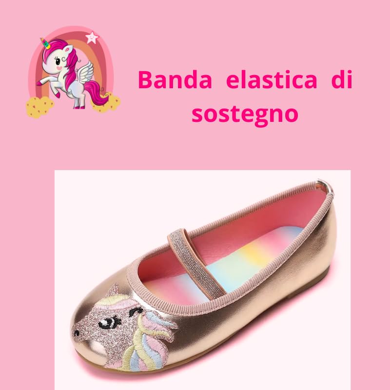 Ballerines pour Fille avec Licorne, Chaussures Basses Décontracté, Couleurs Métallisées, Semelle Arc-en-ciel Antidérapant