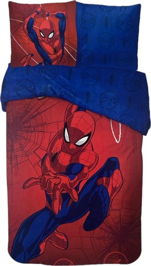 Parure de Lit Spiderman en Coton, Housse de Couette Réversible avec Taie d'oreiller - 100% Coton (Parure Spiderman)
