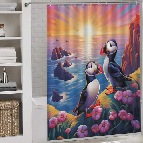Rideau de douche oiseau imperméable en polyester lavable pour baignoire 168x183cm - 2