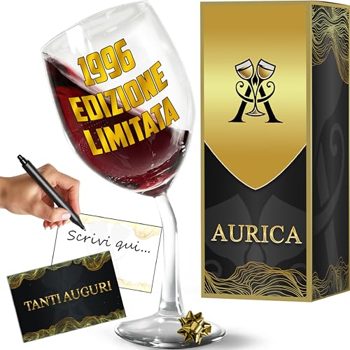 🥂 BRINDISI AL 1996! Che sia per un compleanno, una rimpatriata tra amici, una cena di gala o per godersi un bicchiere in relax, questo calice da vino personalizzato è il compagno ideale per celebrare l'anno 1996. È il regalo perfetto per chi sa invecchiare bene! 👉 AGGIUNGI SUBITO AL CARRELLO e preparati a regalare un'emozione 