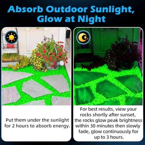 Image of NAMTSO Green Glow in the Dark Rocks Outdoor Garden Decor, 200 pcs, 0.95 lbs | Large 0.6 inch-1.1 inch /pc, Resin Glowing Pebbles, Luminous Stones for Landscaping, Patio, Backyard, Lawn, Aquarium & Fish Tank Decor