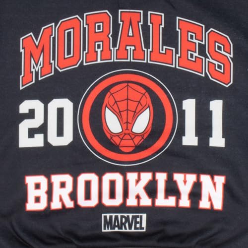 Image of Marvel Comics Spider-Man Miles Morales Boys Sweatshirt - Button-Up Long Sleeve Graphic Print Hooded Varsity Jacket for Kids