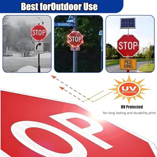 LED Solar Stop Sign - Heavy Duty Aluminum Octagon Traffic Sign with Rust-Proof Metal Frame, IP65 Waterproof, Blinking Red Light, Visibility >800m (31.5in)