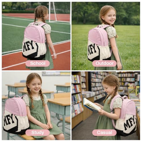 Image of PALAY Backpack Bags for Women Girls Pink White Patch Color School Bag Fashion Letter Print Bookbag Waterproof Large Capacity Laptop Daypack for Women Girls