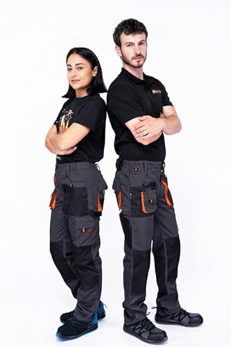 Foto von Mazalat Arbeitshosen männer mit Kniepolstertaschen, Größen S-XXXL, Arbeithose Herren, Arbeitshose, Arbeits Hose, Cargo Hosen, Schwarz/Orange L