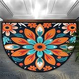 Mandala Flower Half Round Doormat Mandala Floral Washable Semi Circle Area Rug Non Slip Absorbent Half Moon Rug for Indoor Outdoor Bathroom Kitchen Patio Front Welcome Fireplace Hearth Floor Mat