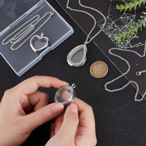 PH PandaHall 3 Styles Locket Pendant Necklace 304 Stainless Steel Memory Floating Charms Round Memory Necklace Teardrop Heart Pendant Buckle Closure for Women Friendship Necklace Memory Nostalgic3