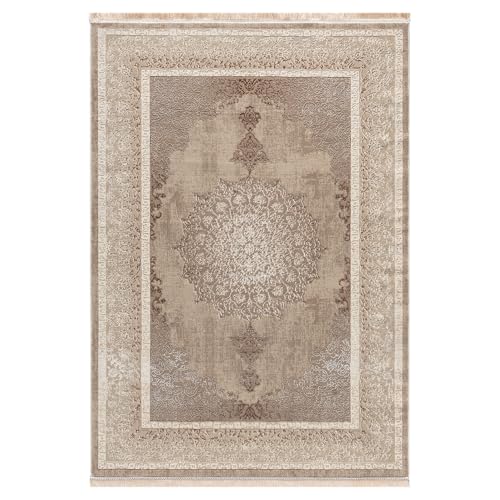 VIMODA Teppich Wohnzimmer/Schlafzimmer Klasissch Look Kurzflor Orientalisch Modern,Farbe:Beige;Maße:160x230 cm VIMODA Teppich Wohnzimmer/Schlafzimmer Klasissch Look Kurzflor Orientalisch Modern,Farbe:Beige;Maße:160x230 cm