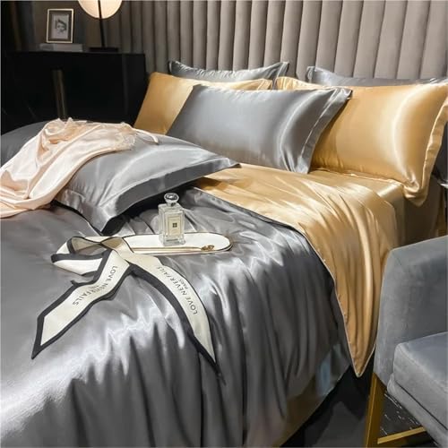 Parure de lit en soie argent camel luxe pour lit King Size double