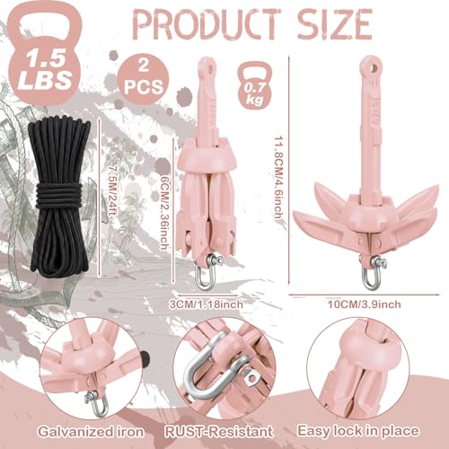 Image of Lounsweer 2 Pack 1.5 /3.5 lb Marine Kayak Anchor Kit Folding Grapnel Anchor Kit Boat Kayak Fishing Accessories for Small Boats Kayaks Canoe Paddle Boards