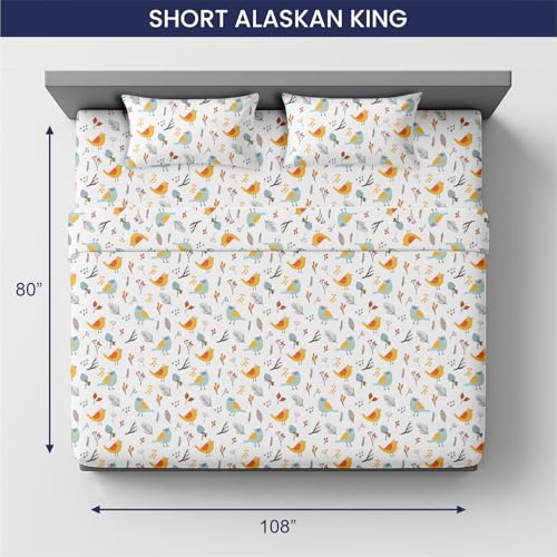 Image of SGI 108 inchx80 inch 4 Pc Short Alaskan King Sheet Set 600 TC 12 inch Deep, Spring Bird
