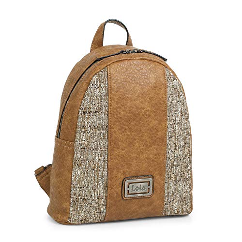 Lois: Mochila Casual de Mujer. asa Superior y Tiras Ajustables. Lona y Cuero PU Polipiel