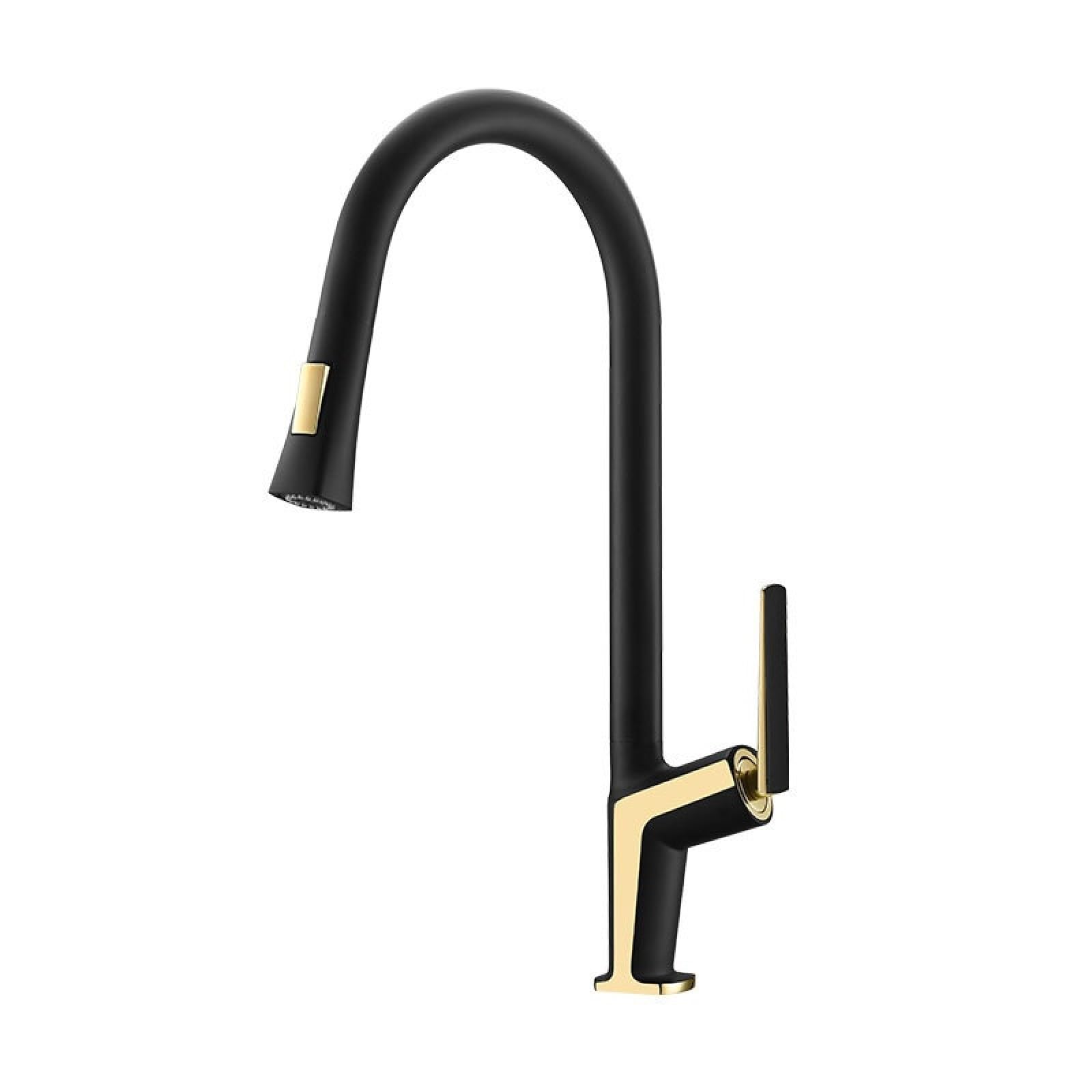 Fanjubei Black And Gold Kitchen Copper Pull-Out Rotating Faucet,
