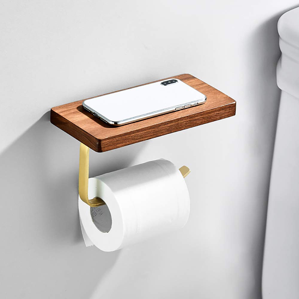 Portarrollos para Papel Higiénico de Pared Portarrollos Baño, Porta Rollos de Papel Higienico Accesorios de Baño para Baño y Cocina, Nogal Negro y Latón